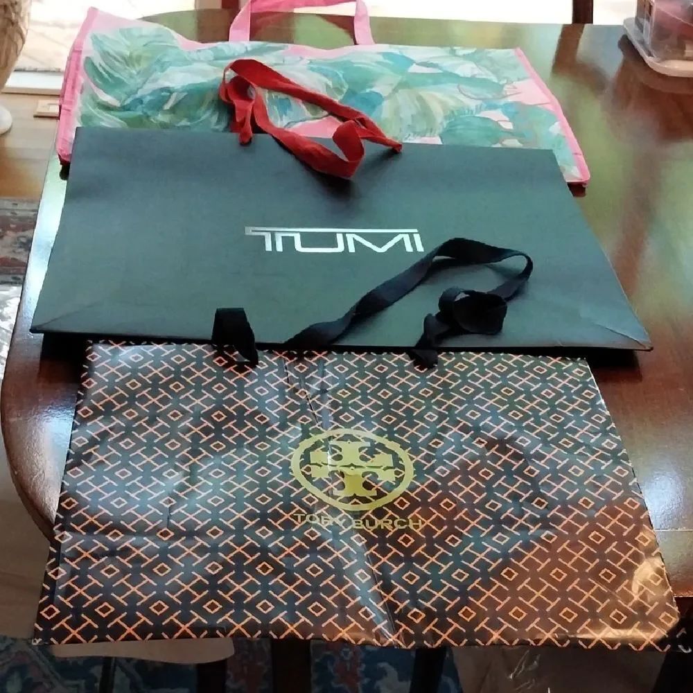 3 DESIGNER GIFT BAGS/ TOTES  WITH LOGOS...Excellent Used Condition.